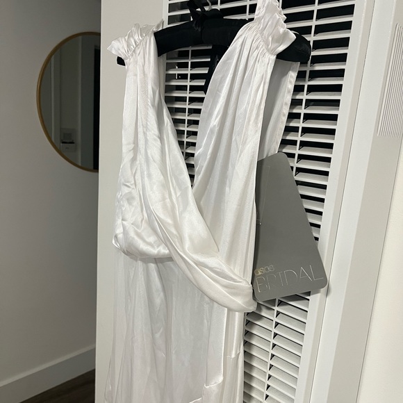 White Satin Ruffle Dress - Picture 2 of 4